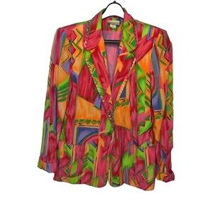 Jordana Vintage 90s Blazer Womens Medium 10-12 Cotton Flax Shoulder Pads Retro